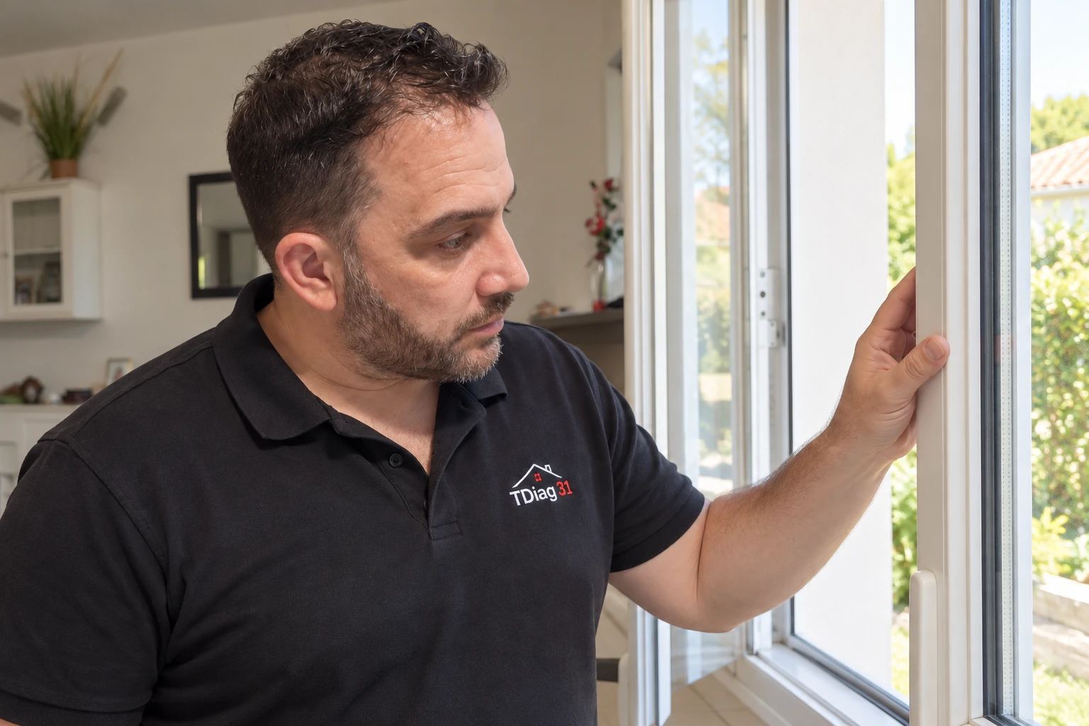 Pascal examine une fenêtre lors du diagnostic